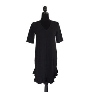 Karen Millen Black V-neck Short Sleeve Ruffled Hem Mini Dress, size M